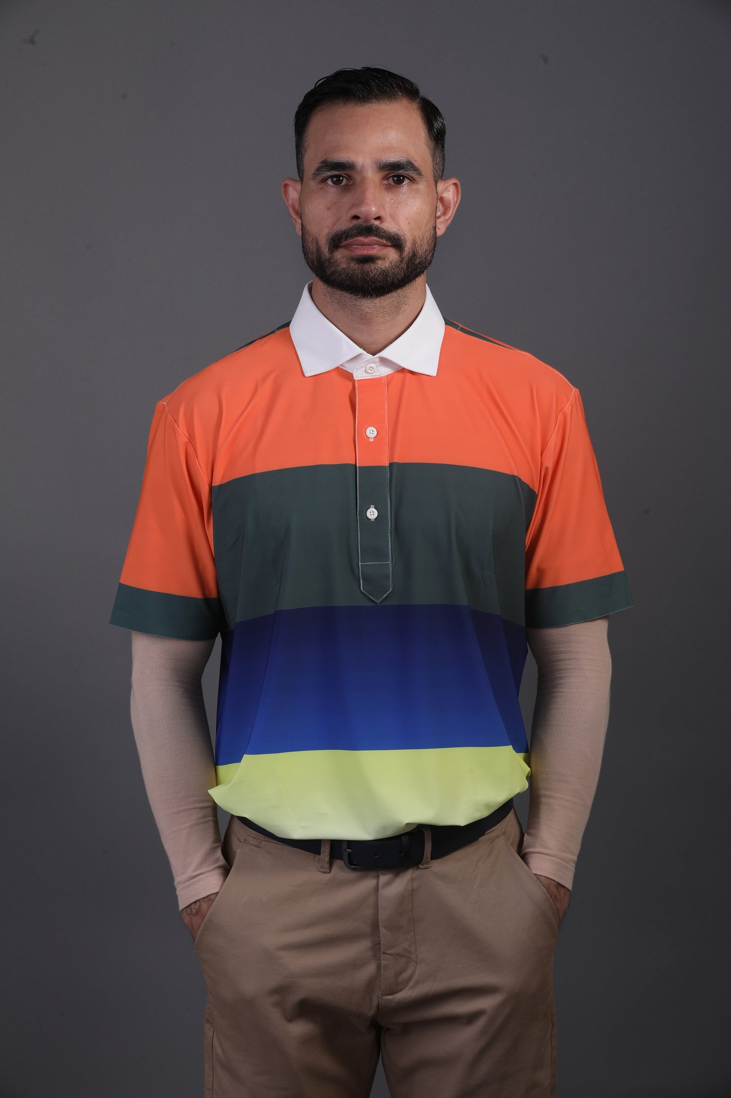 Pure Essential Flex Orange Green Blue White Polo