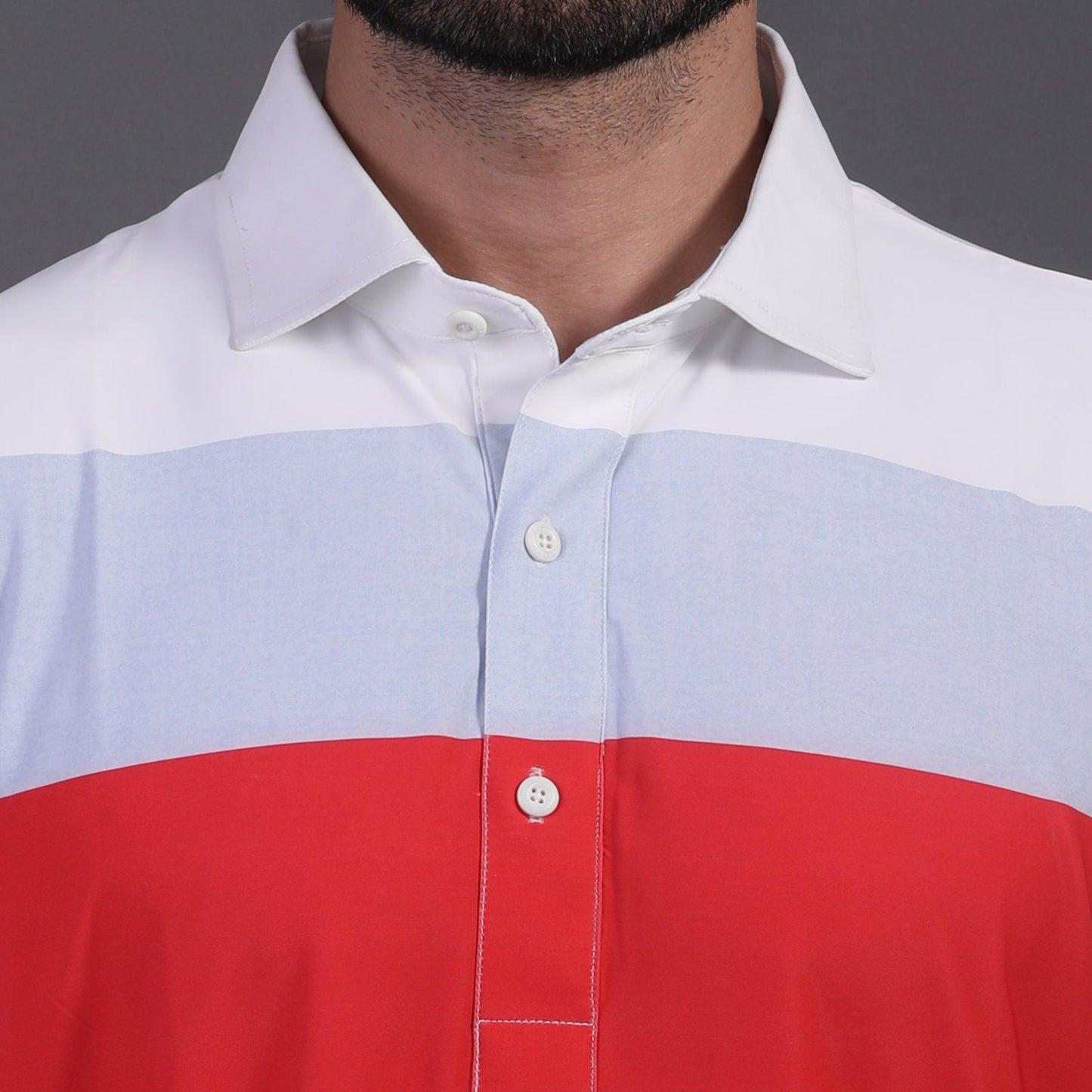 Flex Broad Red Grey Blue Stripe Print Polo