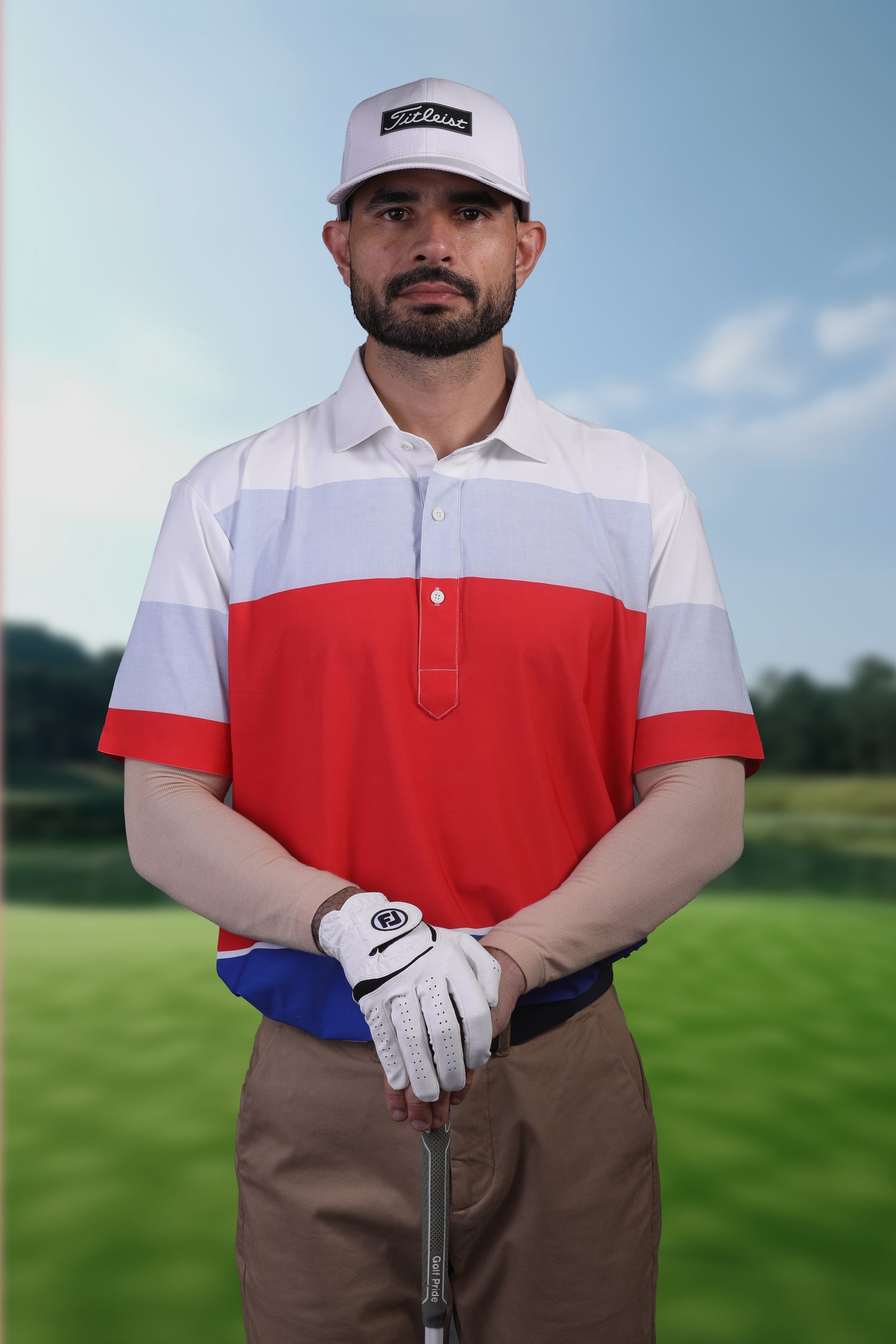 Flex Broad Red Grey Blue Stripe Print Polo