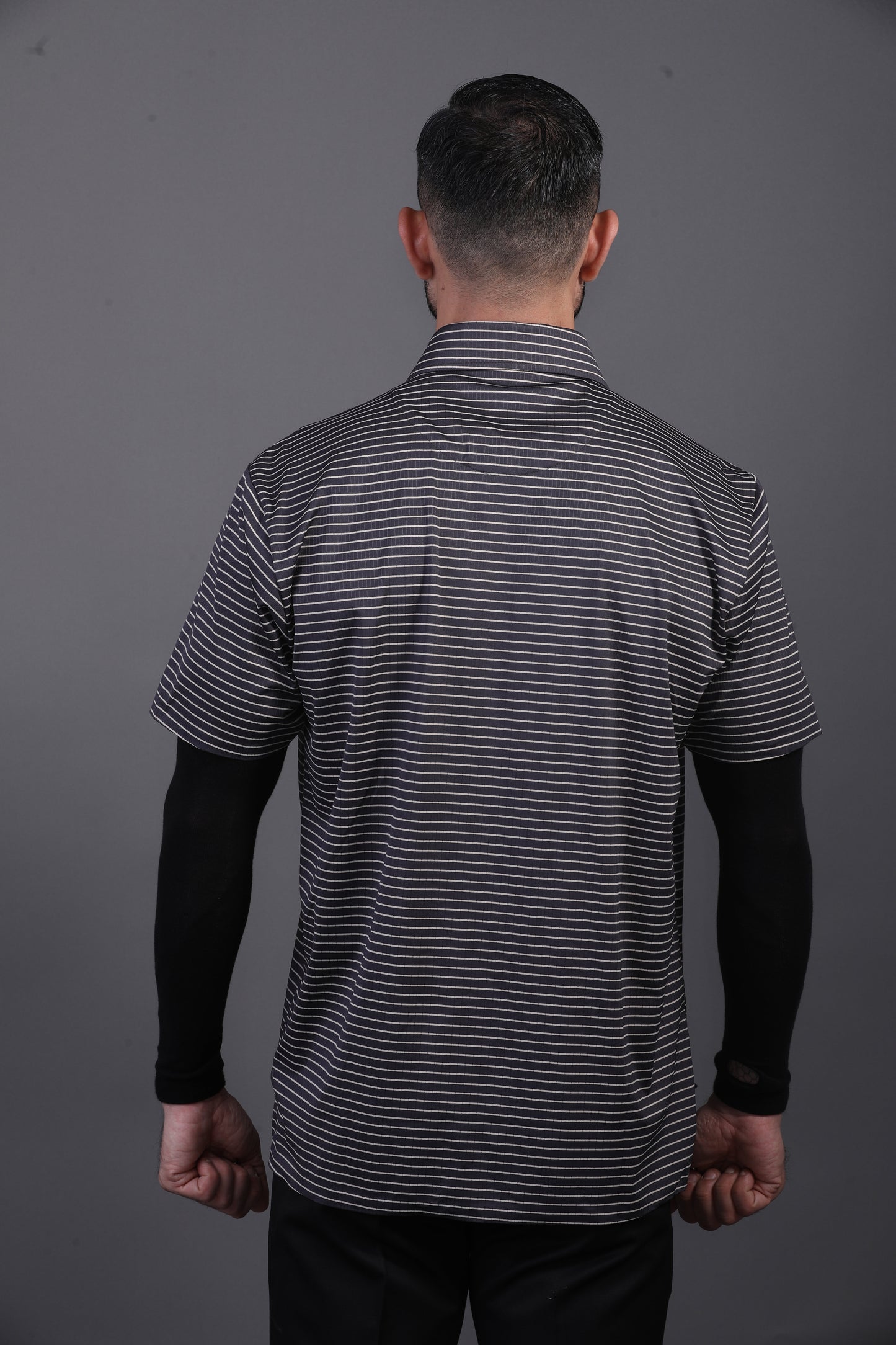 Regal Stunning Black Stripe Open Shirt Polo