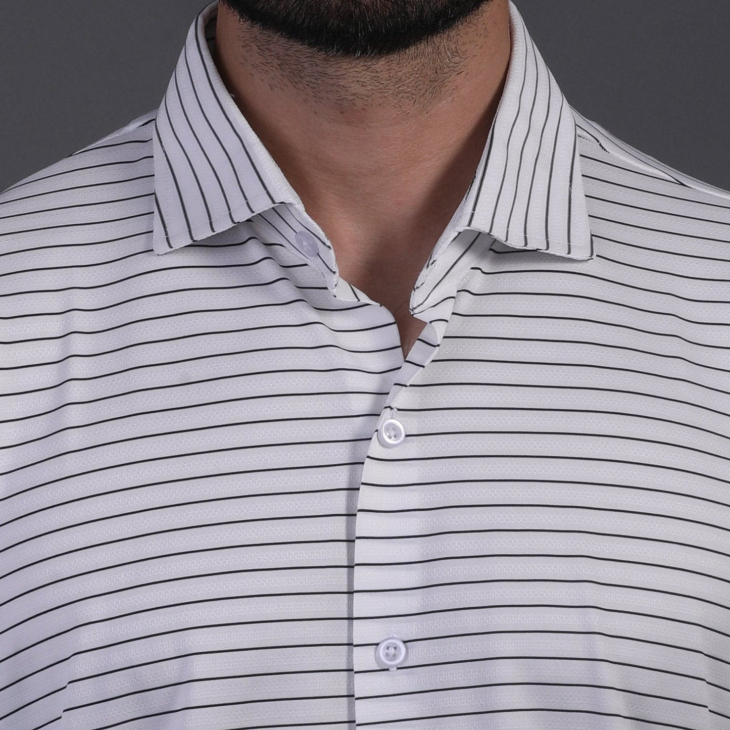 Regal White Black Stripe Open Shirt Polo