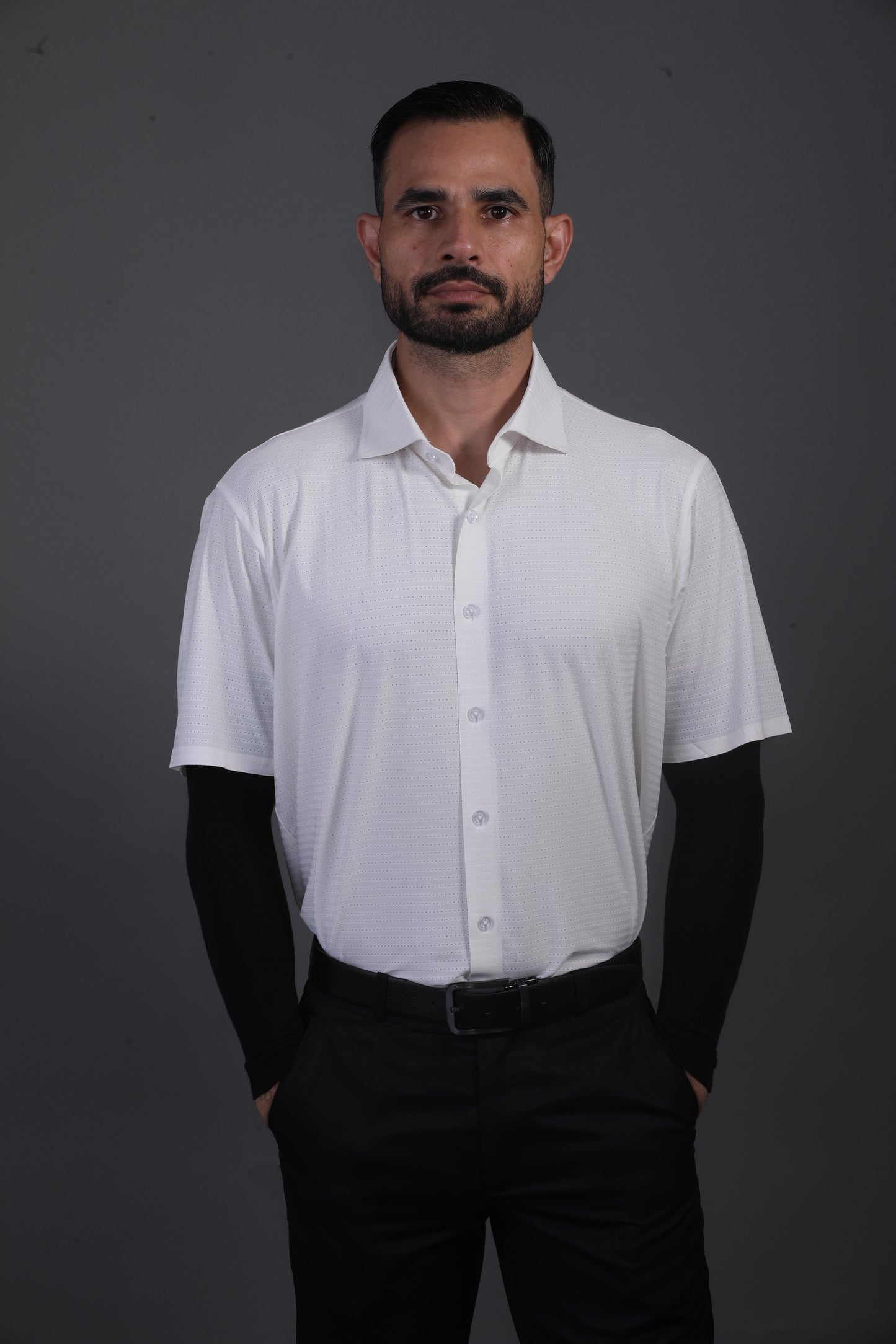 Regal Basic White Dot Jaquard Open Shirt