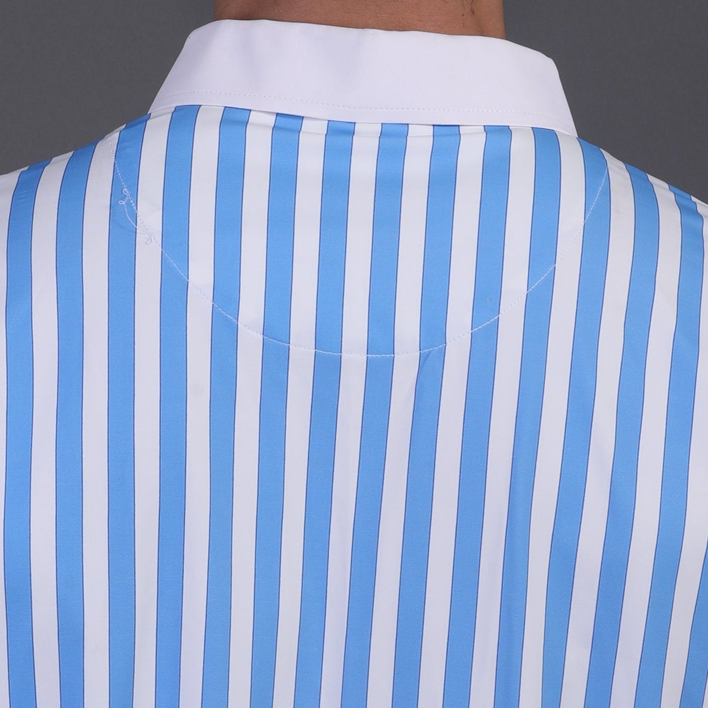 Luxe Blue Stripes Print With White Business Collar Polo