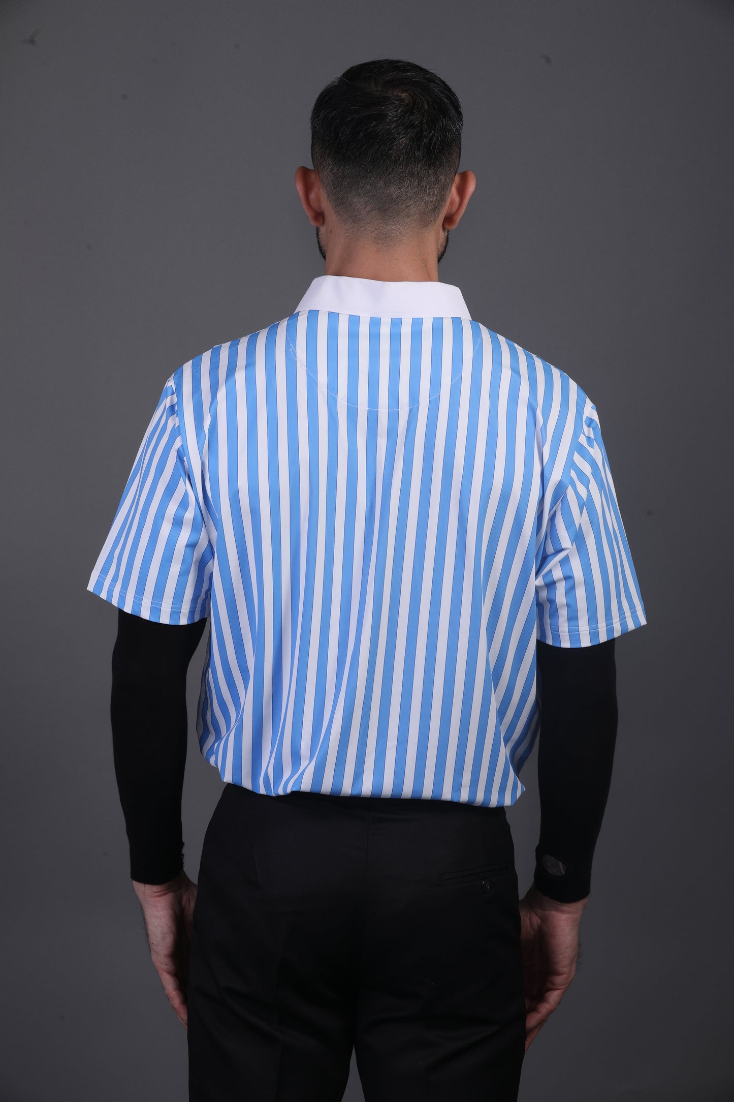 Luxe Blue Stripes Print With White Business Collar Polo