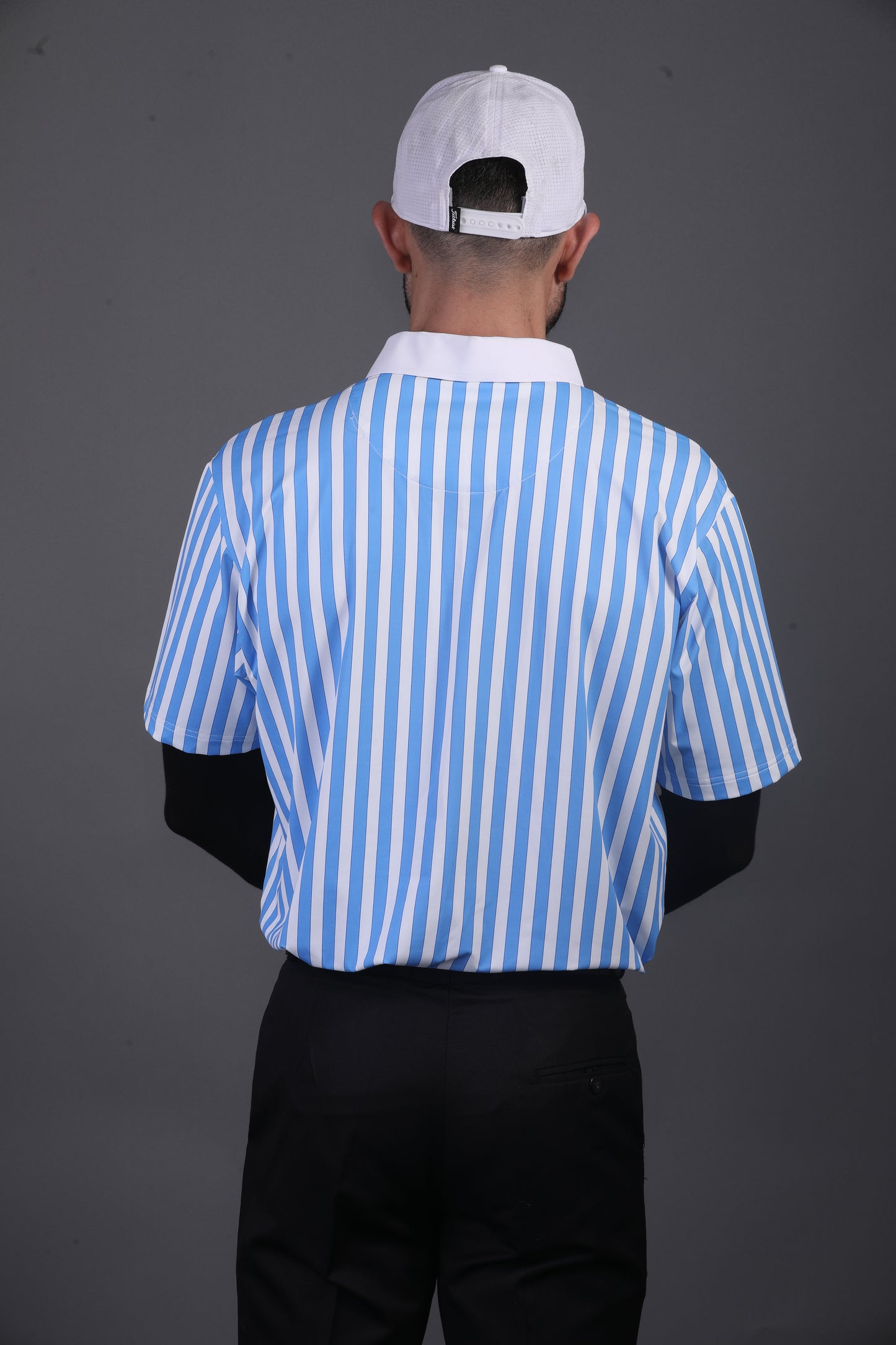 Luxe Blue Stripes Print With White Business Collar Polo