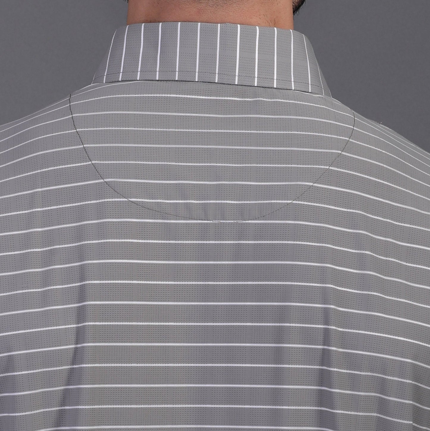 Prestige Classic Grey Green Striped Open Polo Shirt