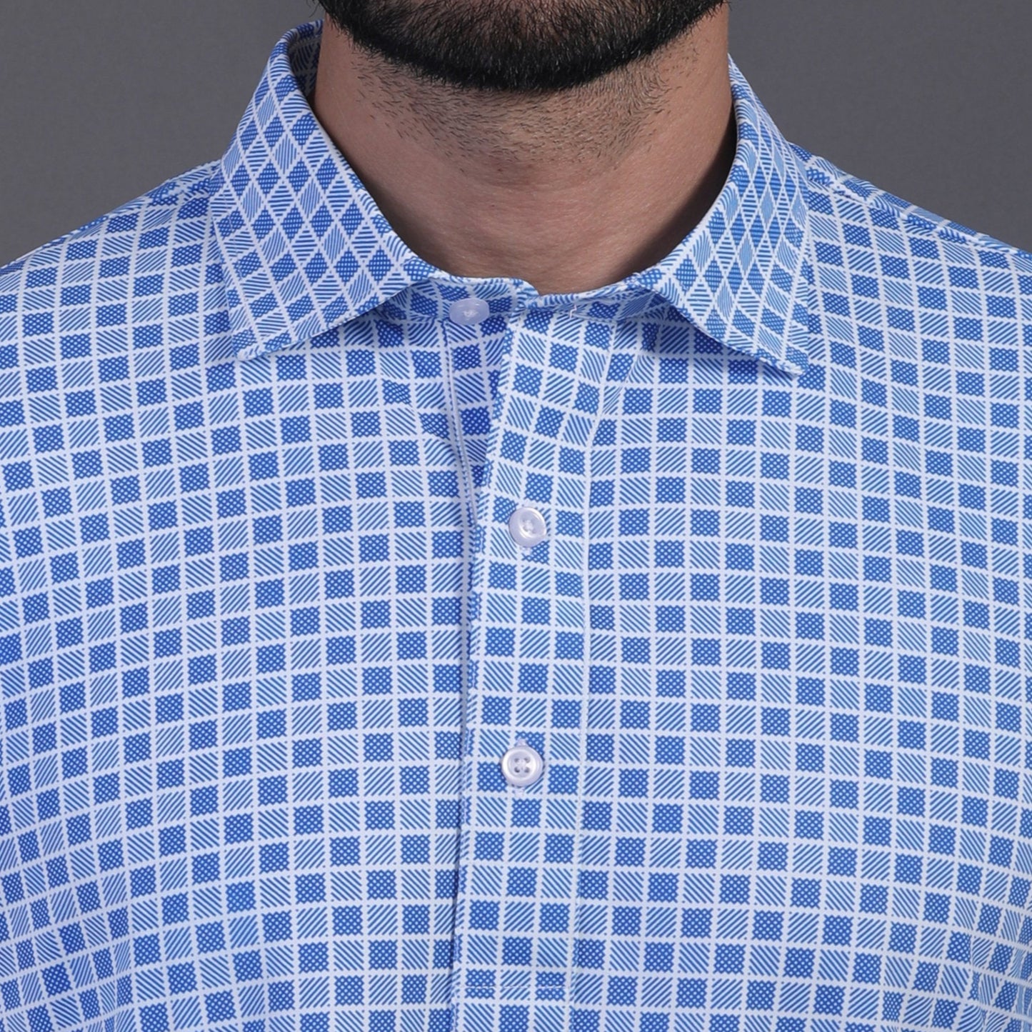 Regal Light Blue Square Jaquard Print Polo