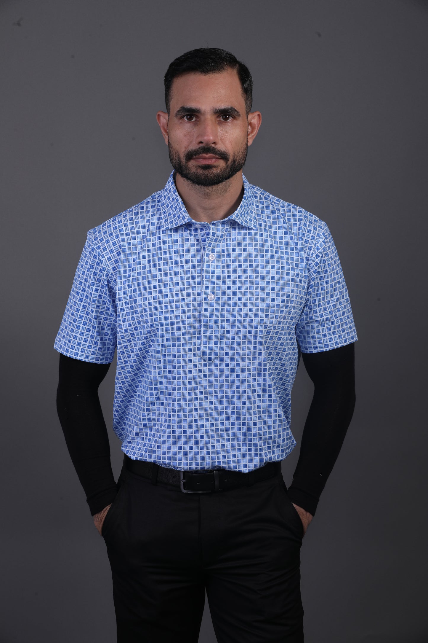 Regal Light Blue Square Jaquard Print Polo