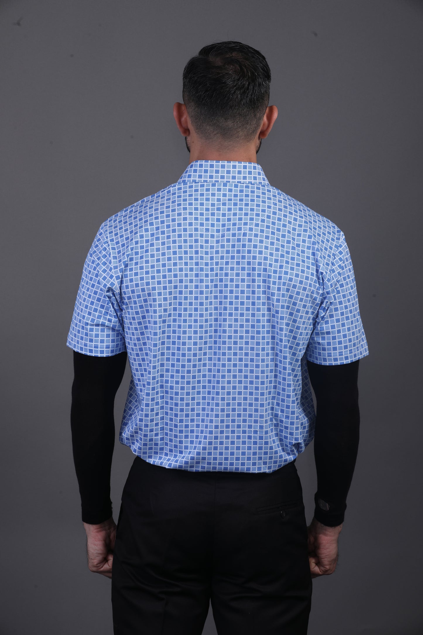 Regal Light Blue Square Jaquard Print Polo