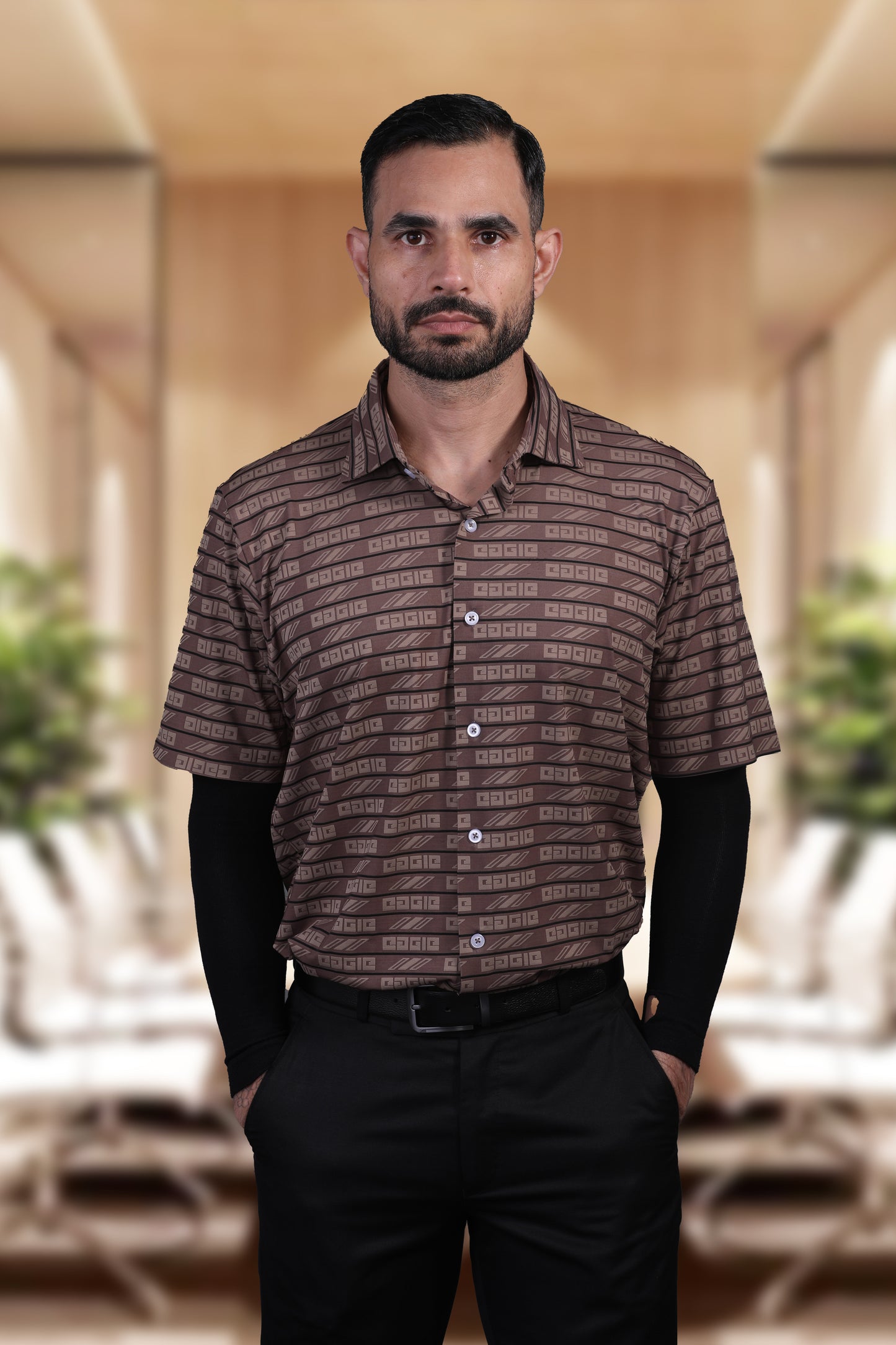 Pure Essential Flex Brown Jaquard Polo Shirt