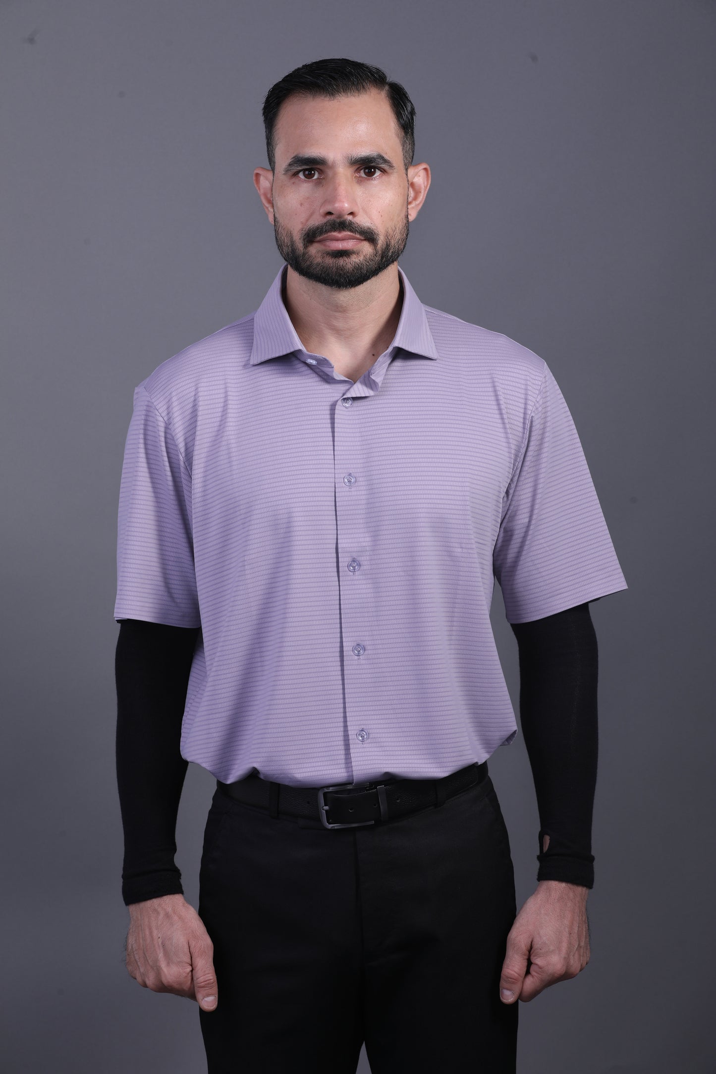 Premium Stripe Jaquard Lavender DapperTee Open Shirt Polo For Office