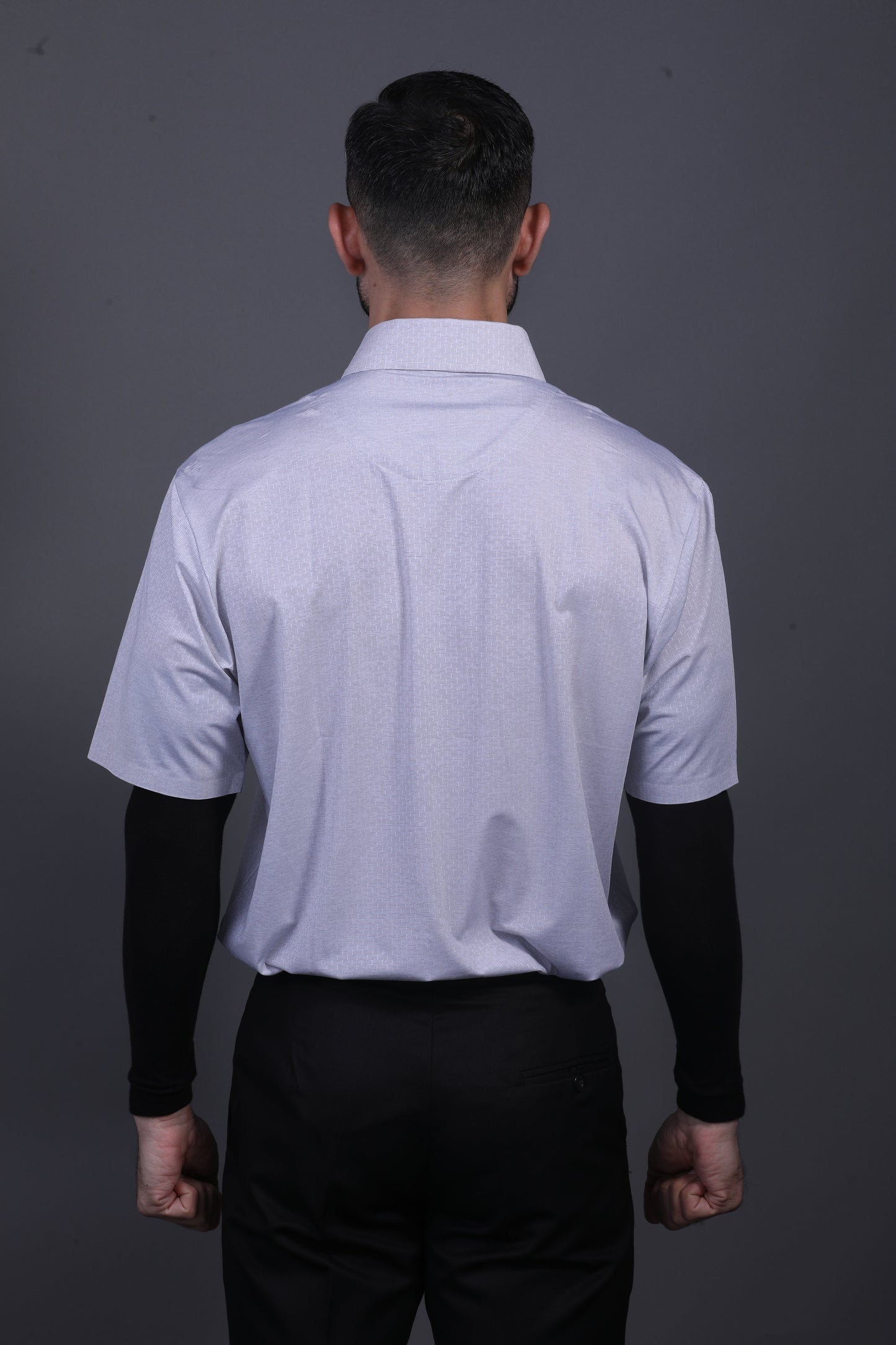 Premium Stripe Jaquard Light Grey DapperTee Open Shirt Polo For Office