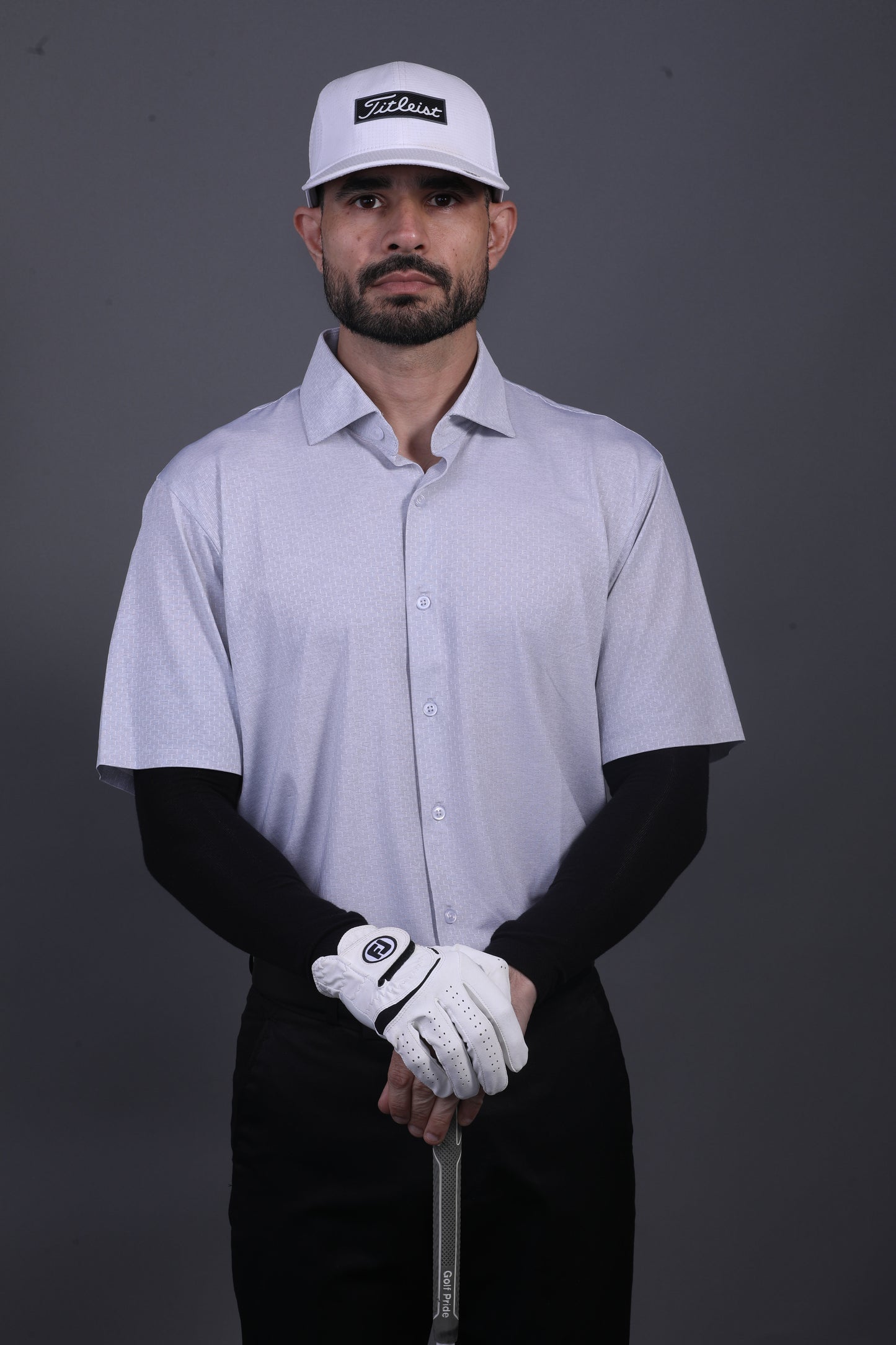 Premium Stripe Jaquard Light Grey DapperTee Open Shirt Polo For Office