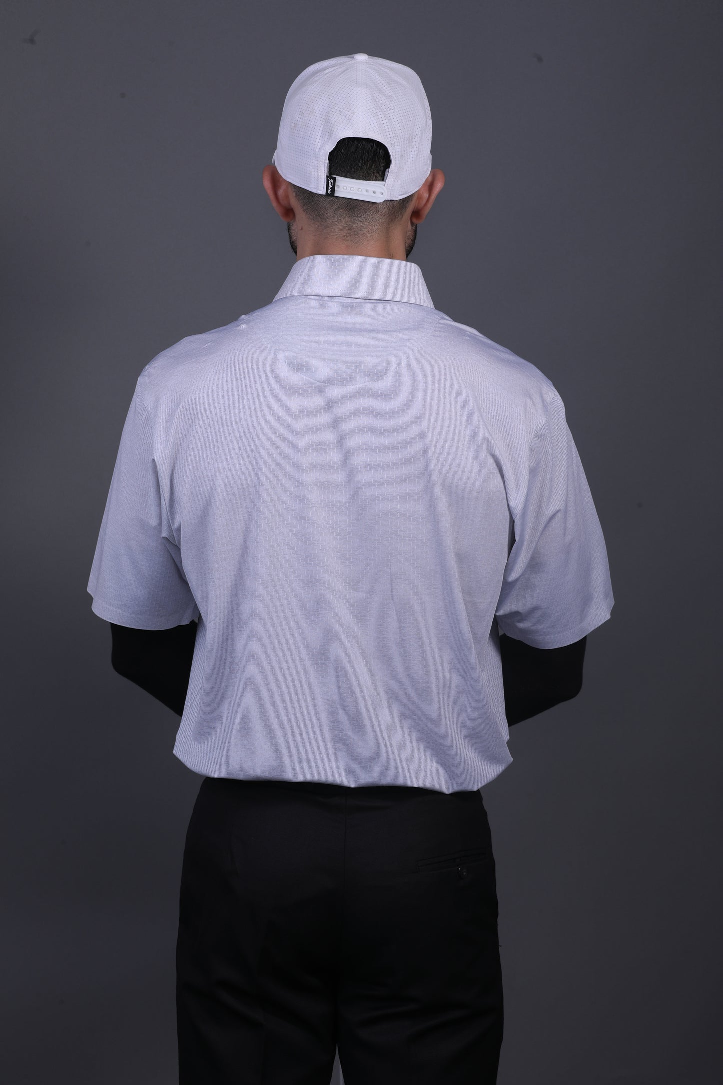 Premium Stripe Jaquard Light Grey DapperTee Open Shirt Polo For Office