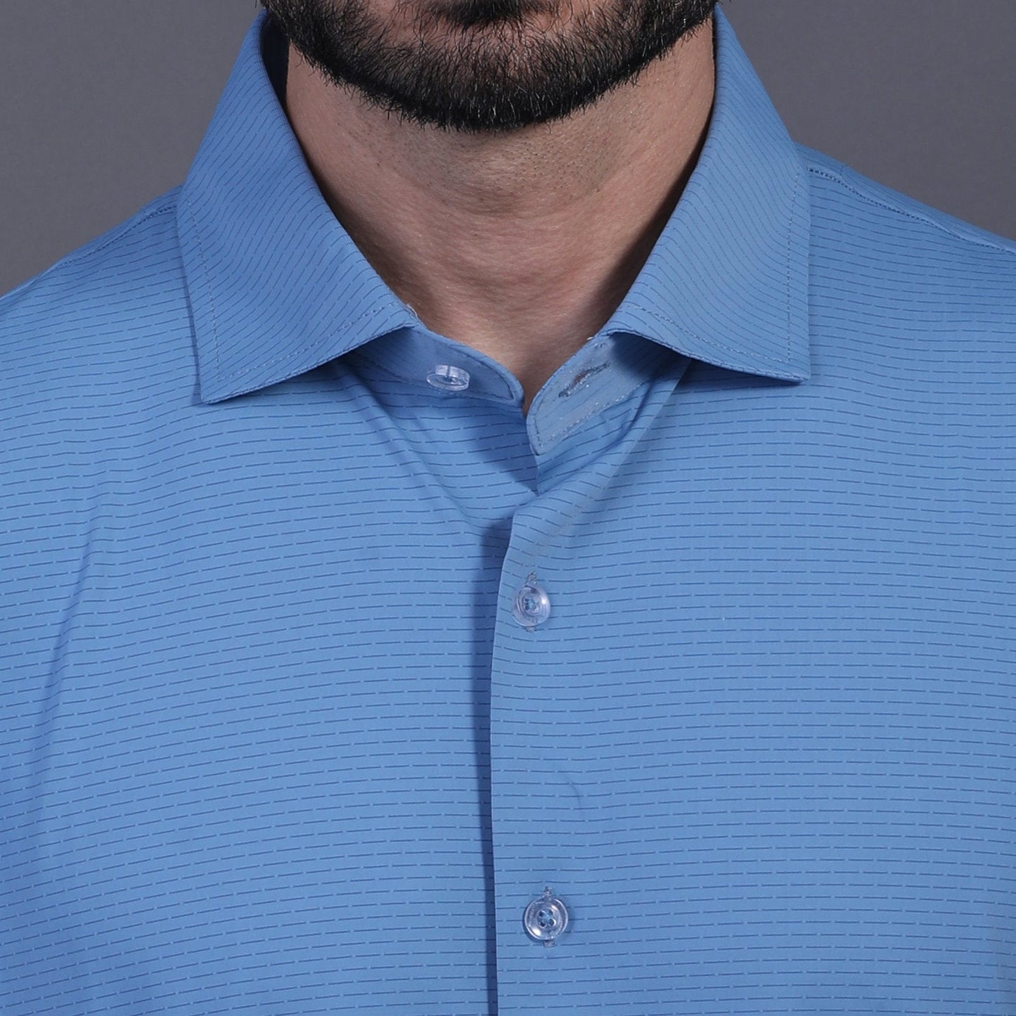 Premium Stripe Jaquard Blue  DapperTee Open Shirt Polo For Office