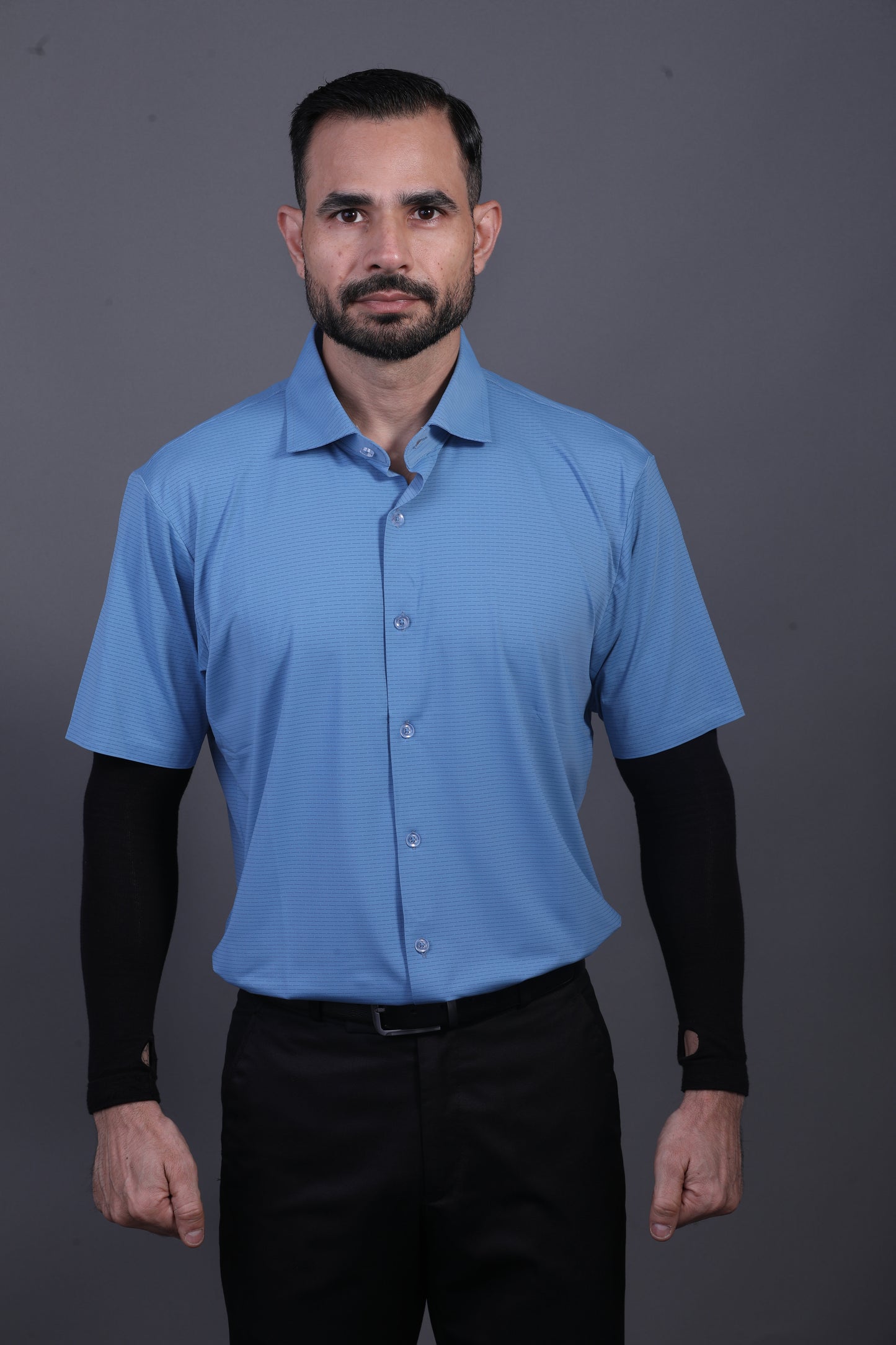 Premium Stripe Jaquard Blue  DapperTee Open Shirt Polo For Office