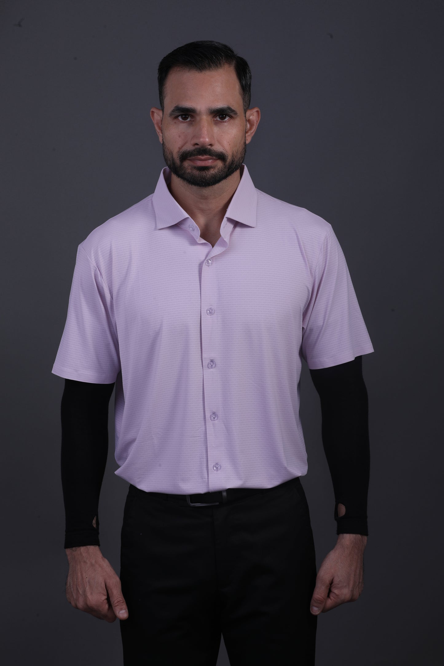 Premium Stripe Jaquard Light Pink DapperTee Open Shirt Polo For Office