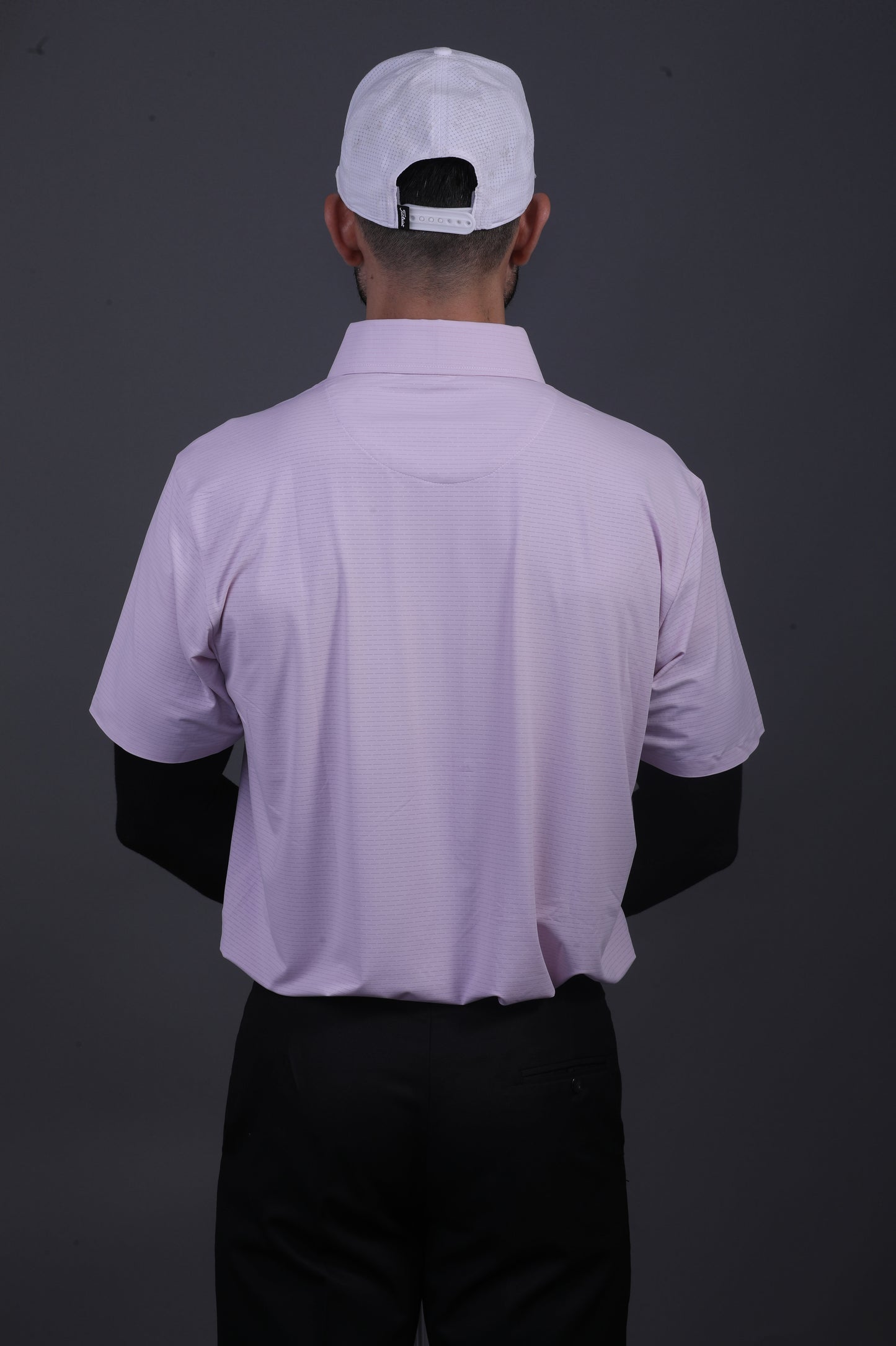 Premium Stripe Jaquard Light Pink DapperTee Open Shirt Polo For Office