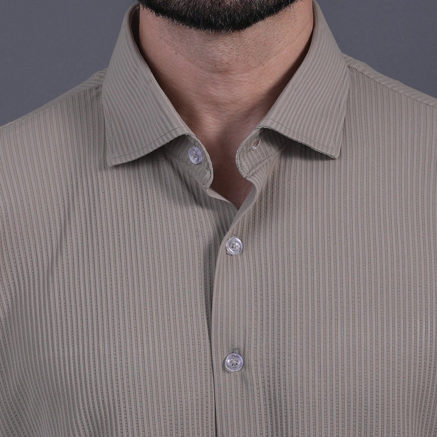 Premium Stripe Jaquard Khaki  DapperTee Open Shirt Polo For Office