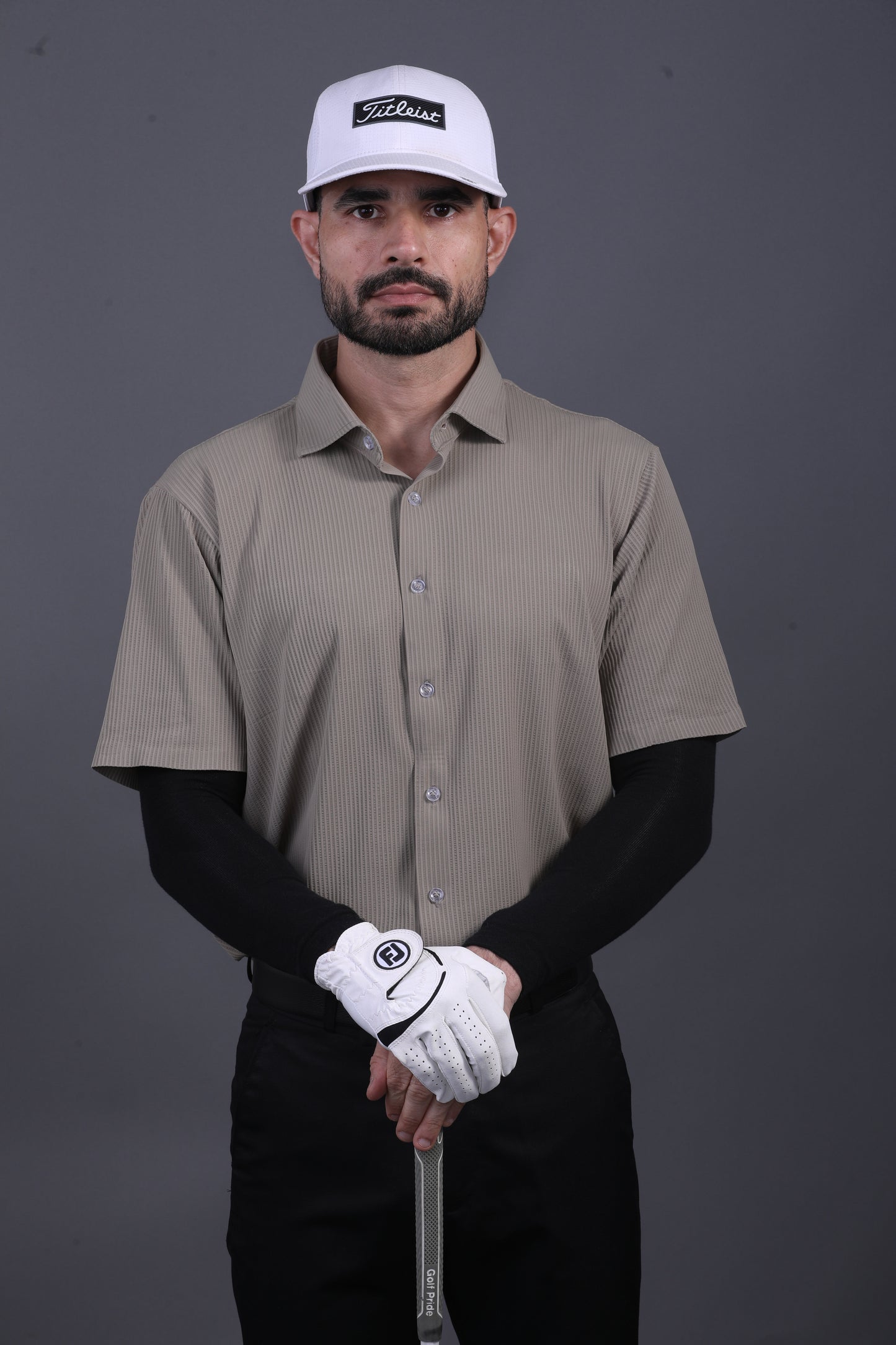 Premium Stripe Jaquard Khaki  DapperTee Open Shirt Polo For Office