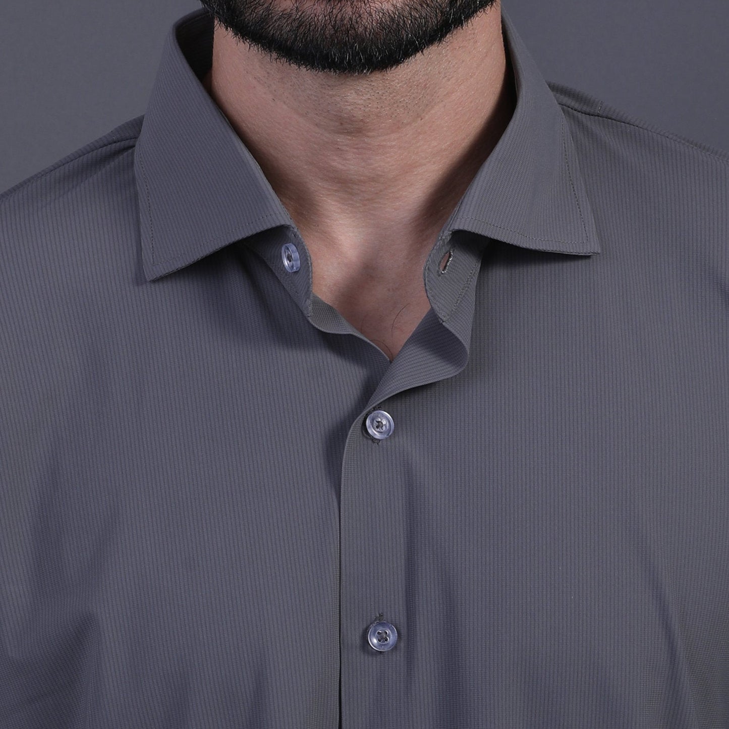 Premium Stripe Jaquard Charcoal DapperTee Open Shirt Polo For Office