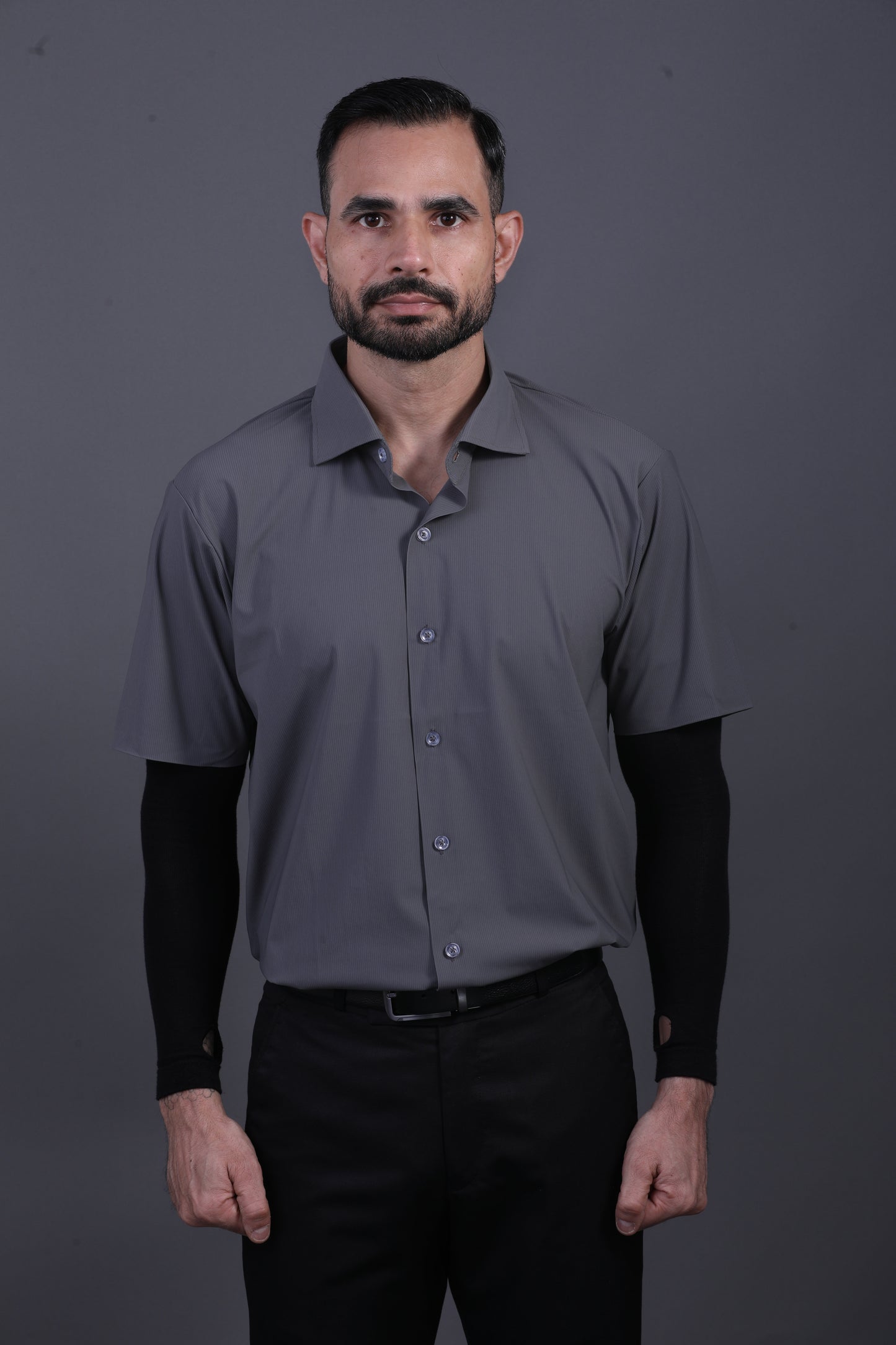 Premium Stripe Jaquard Charcoal DapperTee Open Shirt Polo For Office