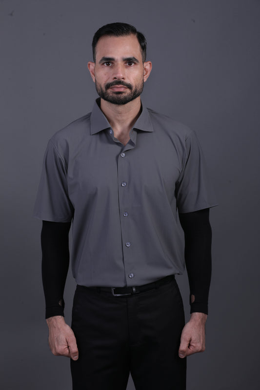 Premium Stripe Jaquard Charcoal DapperTee Open Shirt Polo For Office