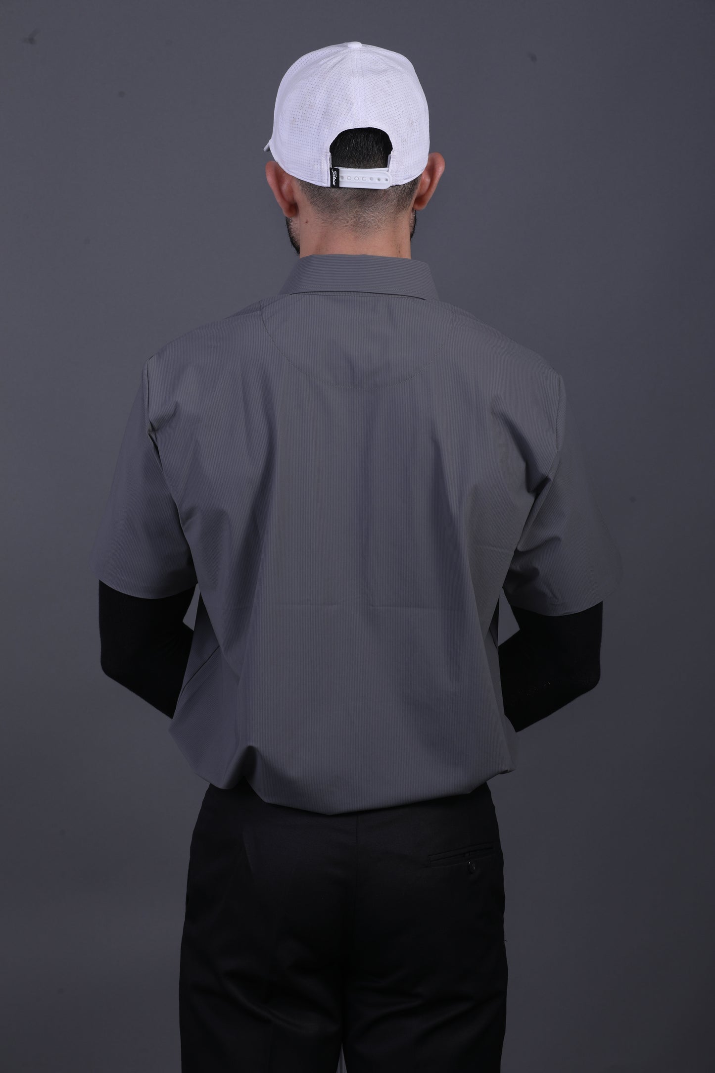 Premium Stripe Jaquard Charcoal DapperTee Open Shirt Polo For Office