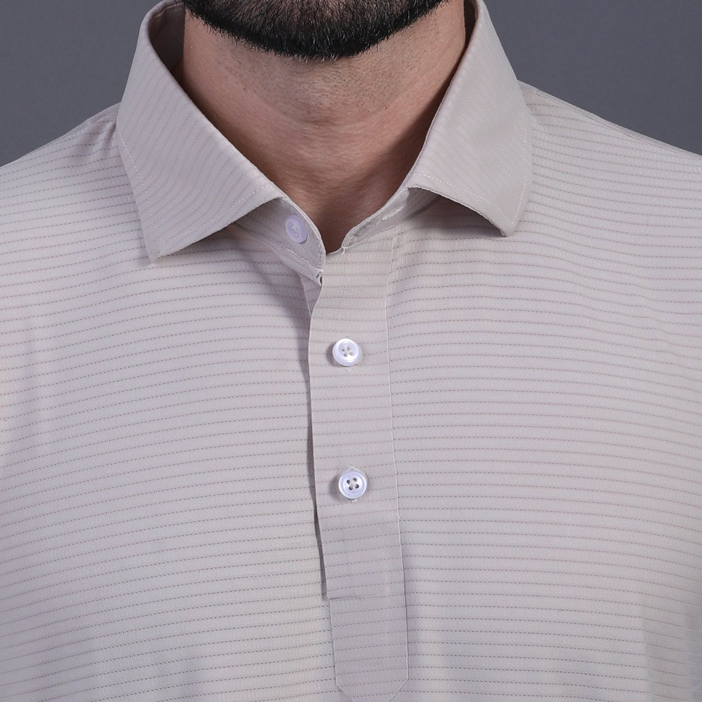 Premium Strip Jaquard Light Khaki DapperTee Polo For Office