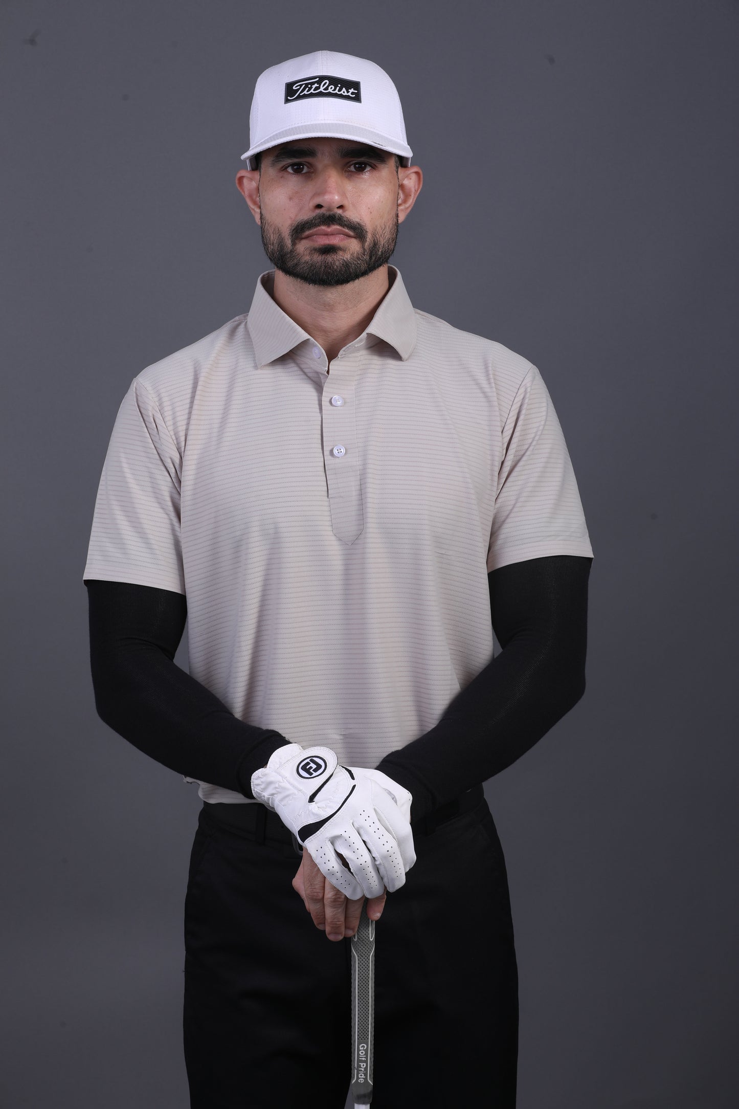 Premium Strip Jaquard Light Khaki DapperTee Polo For Office