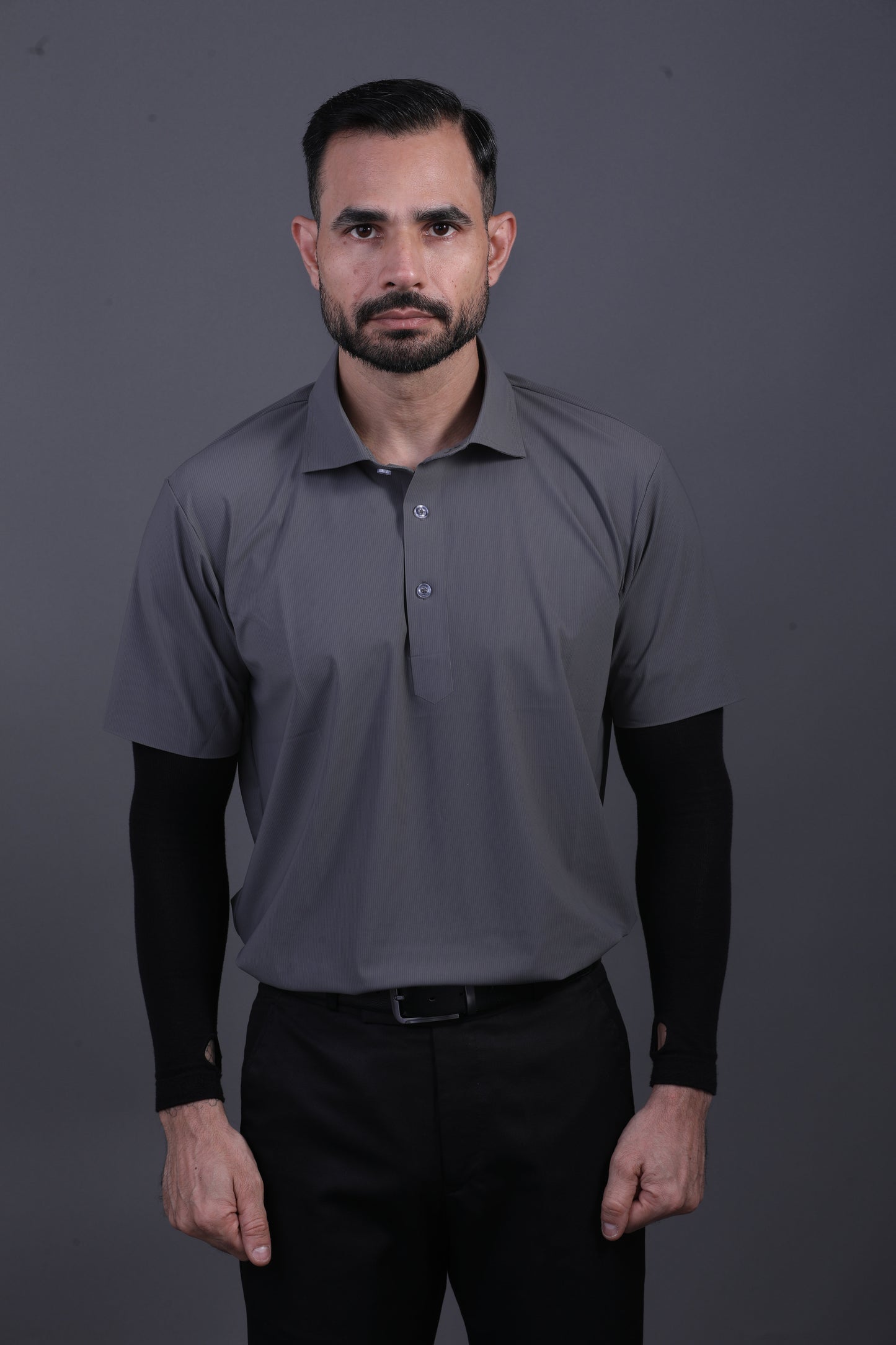 Premium Stripe Jaquard Charcoal DapperTee Polo For Office