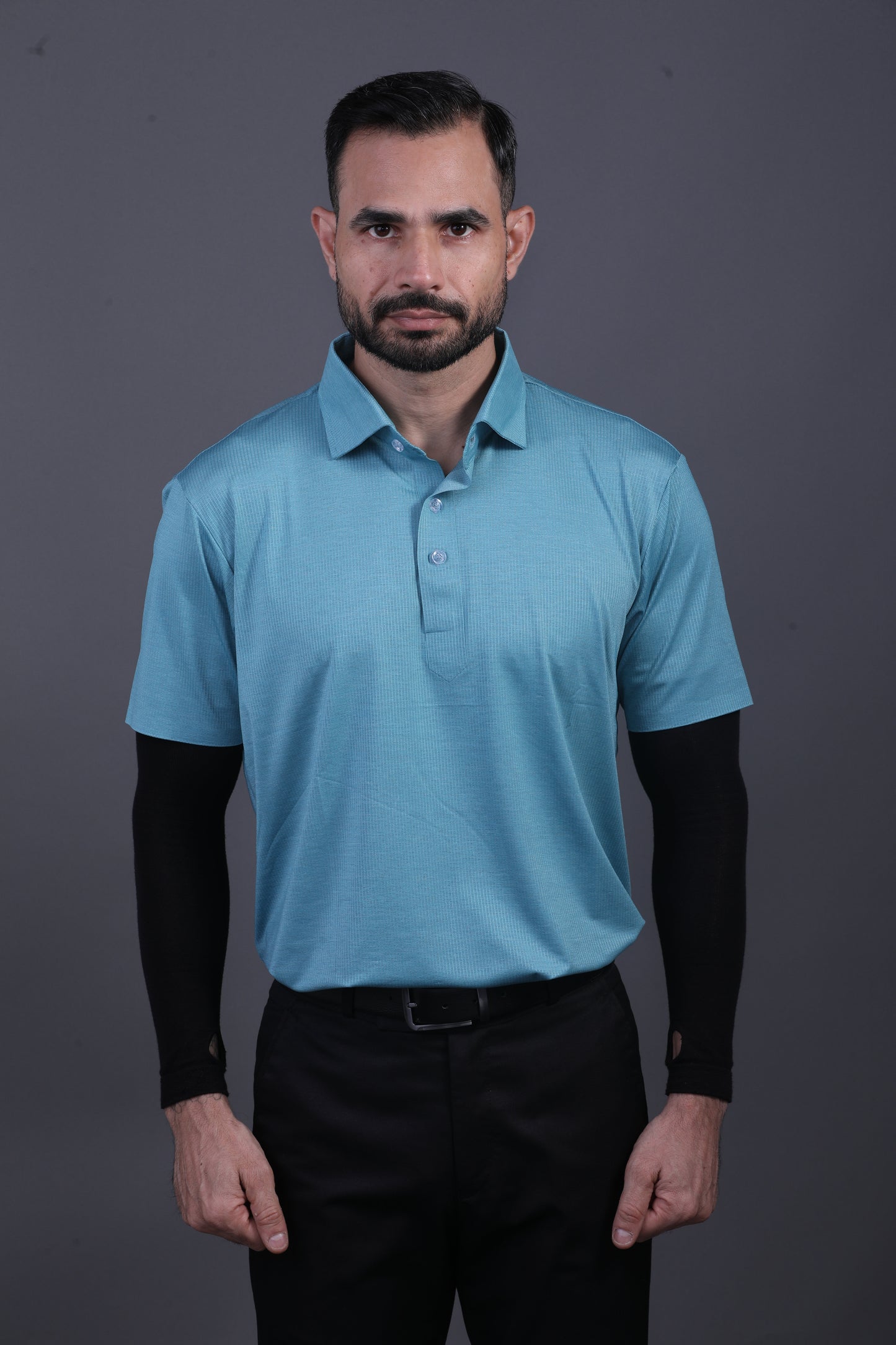Super Jaquard Light Teal DapperTee Polo For Office