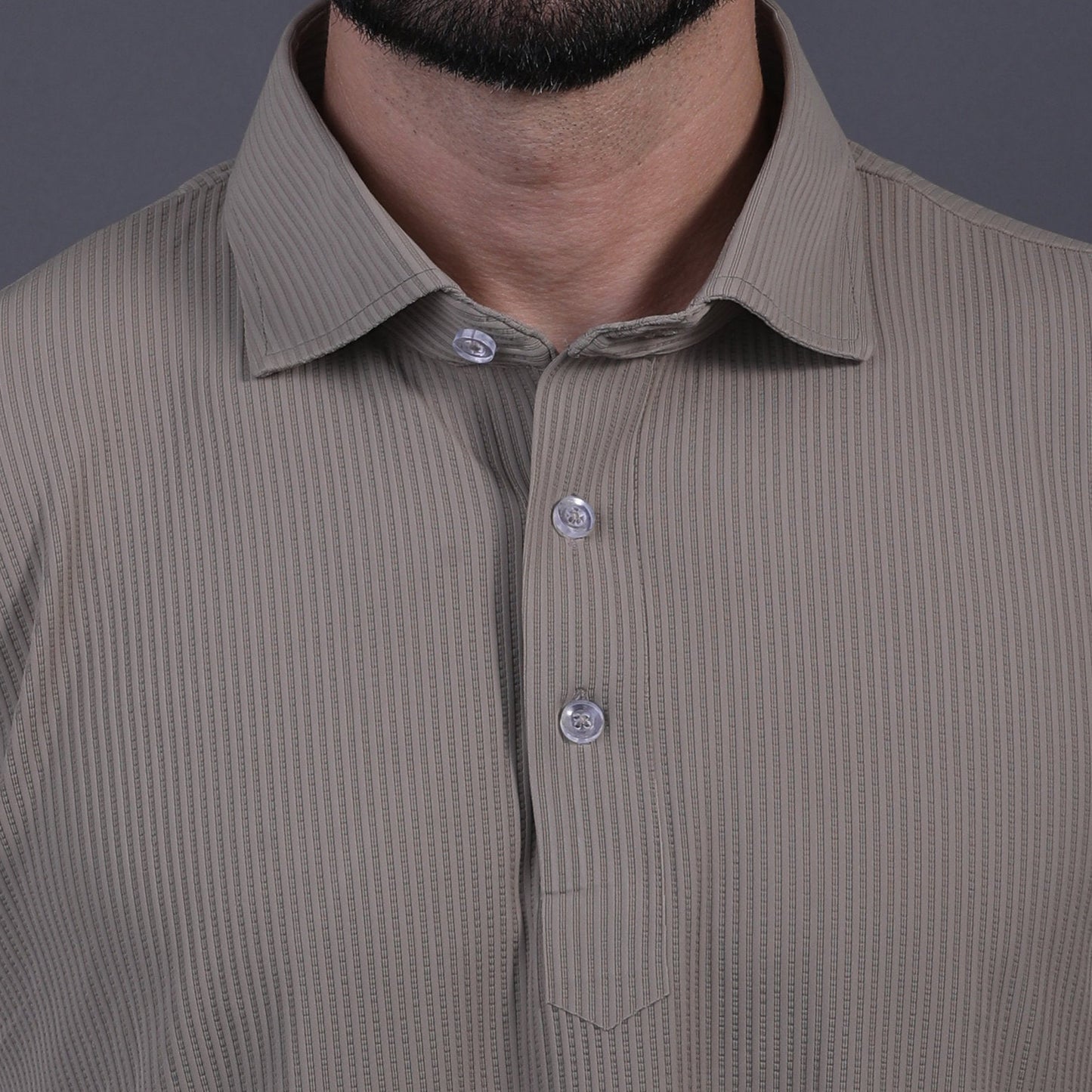 Premium Stripe Jaquard Light Khaki DapperTee Polo For Office