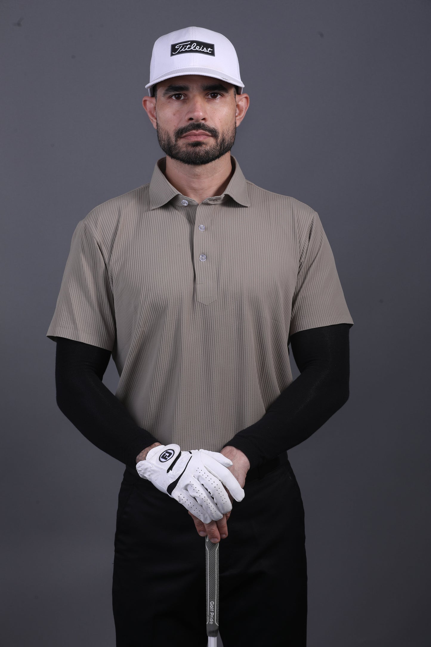 Premium Stripe Jaquard Light Khaki DapperTee Polo For Office