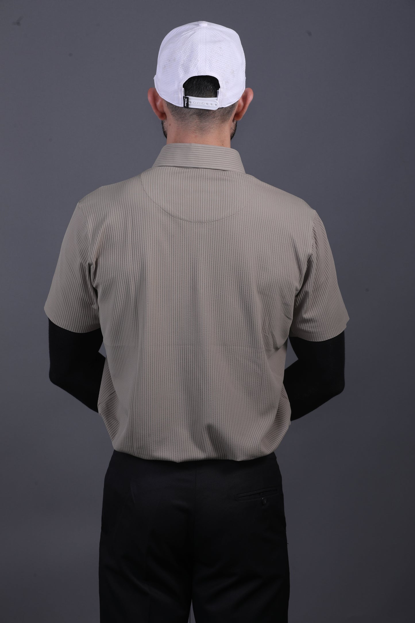 Premium Stripe Jaquard Light Khaki DapperTee Polo For Office