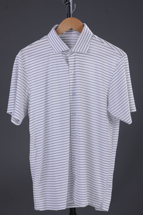 Regal White Black Stripe Open Shirt Polo