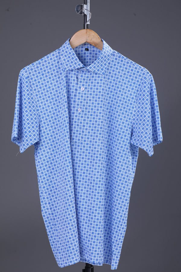 Regal Light Blue Square Jaquard Print Polo