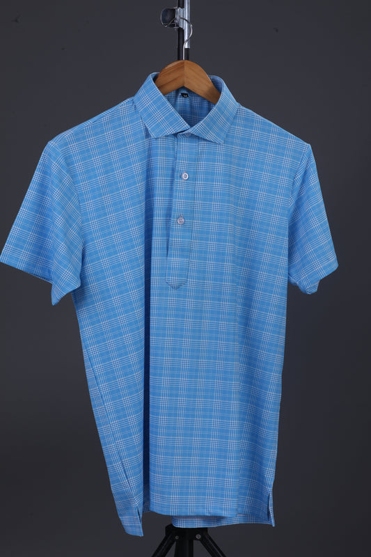 Prestige Classic Light Blue Checks Print Polo