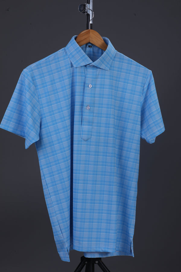 Prestige Classic Light Blue Checks Print Polo