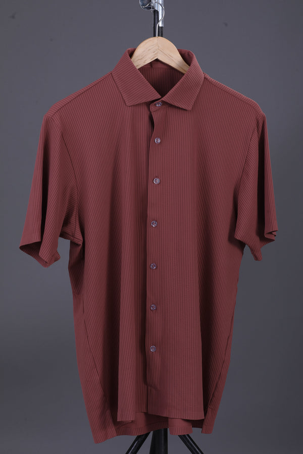 Premium Structured Knit Brown Open Polo Shirt