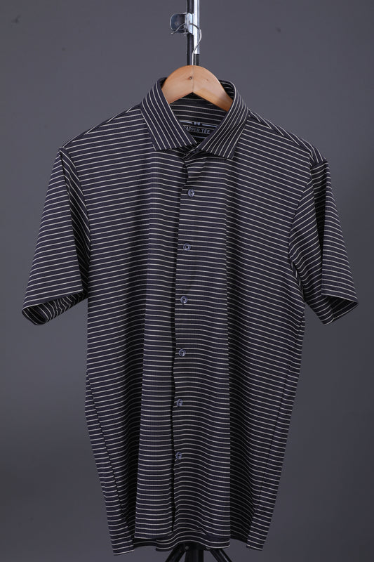 Regal Stunning Black Stripe Open Shirt Polo