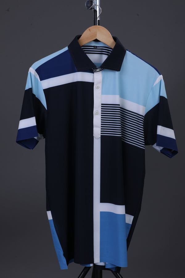 True Italian Vertical Horizontal Stripe Design Polo In Blue