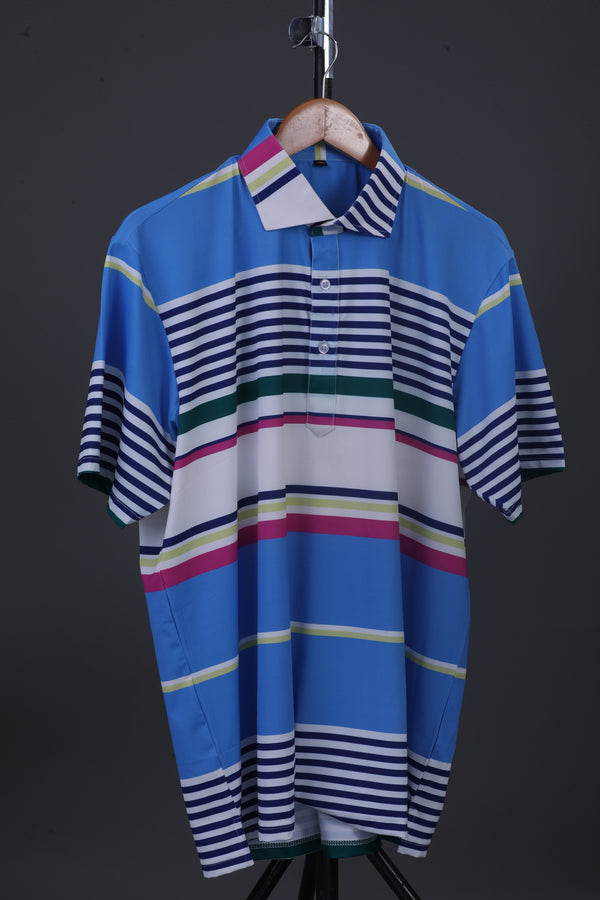 Luxe Stripes Design In Light Blue Polo