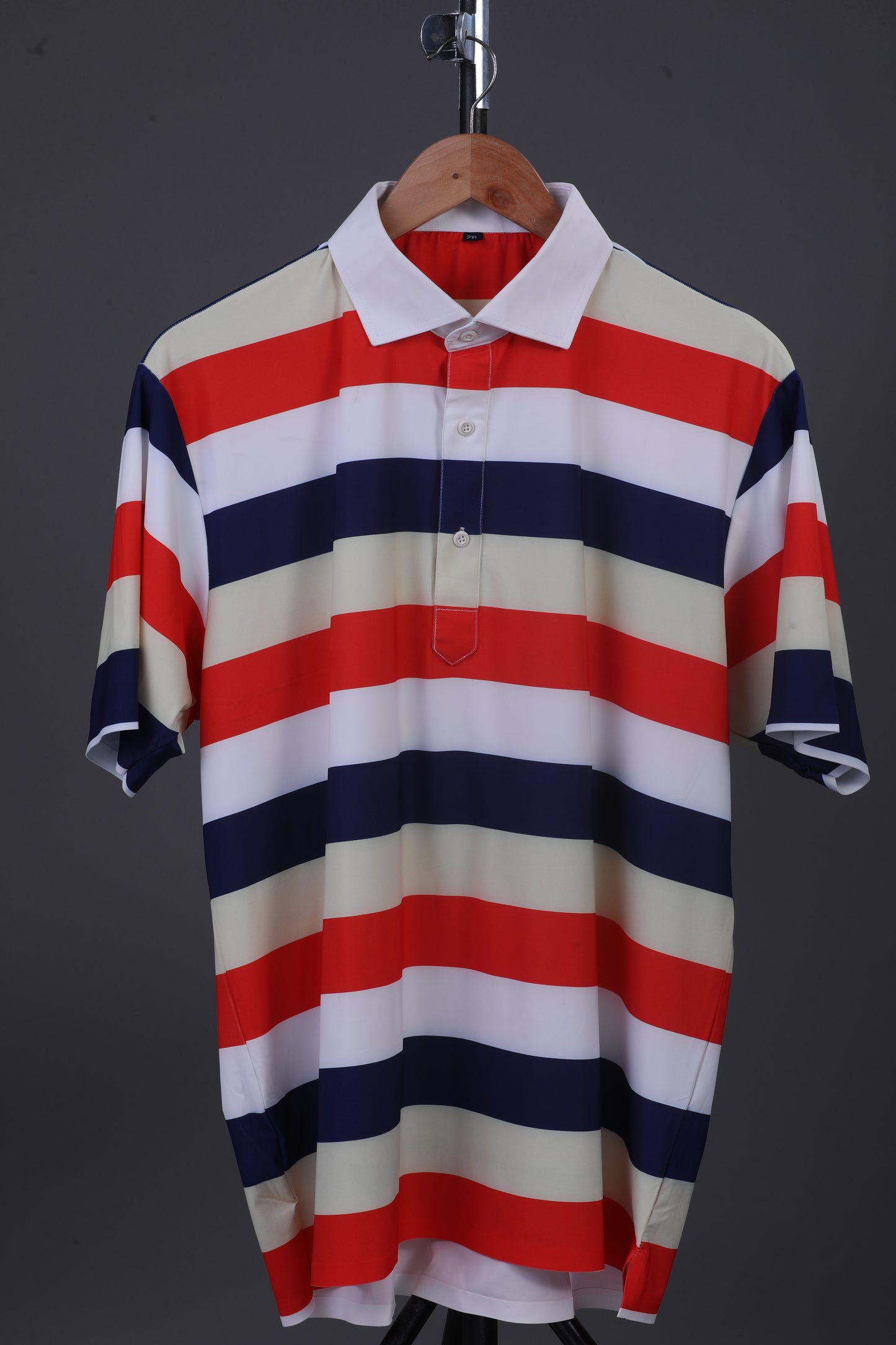 American Essential Stripe Flex Red Blue White Polo