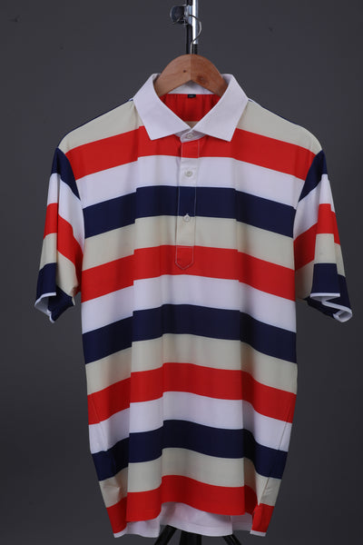 American Essential Stripe Flex Red Blue White Polo