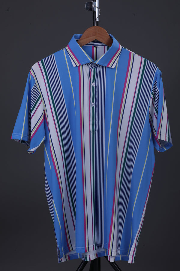Vertical Luxe Stripes Blue Print Polo