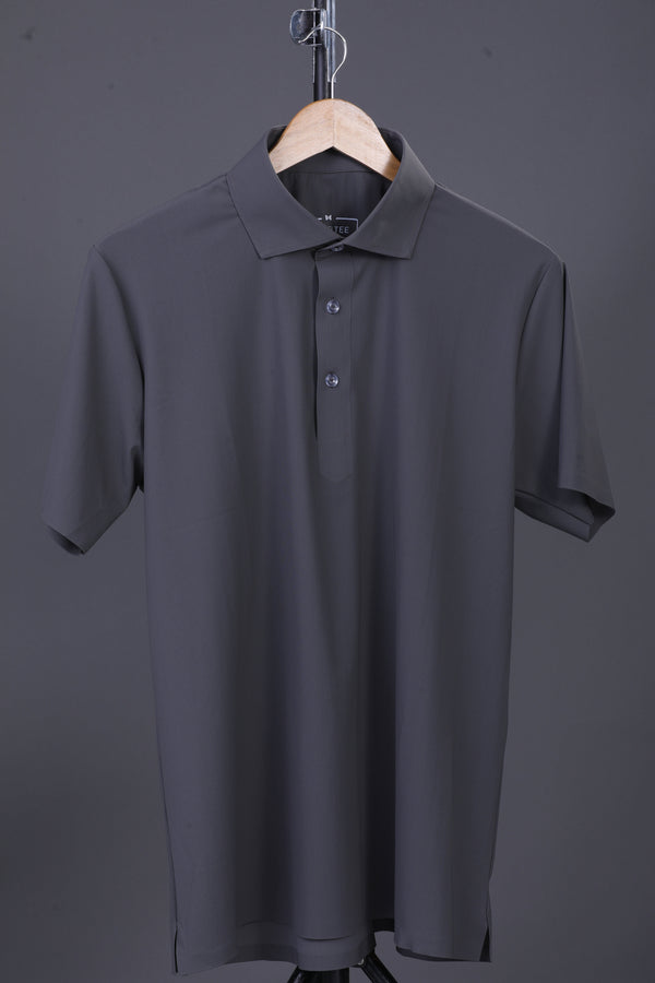 Premium Stripe Jaquard Charcoal DapperTee Polo For Office