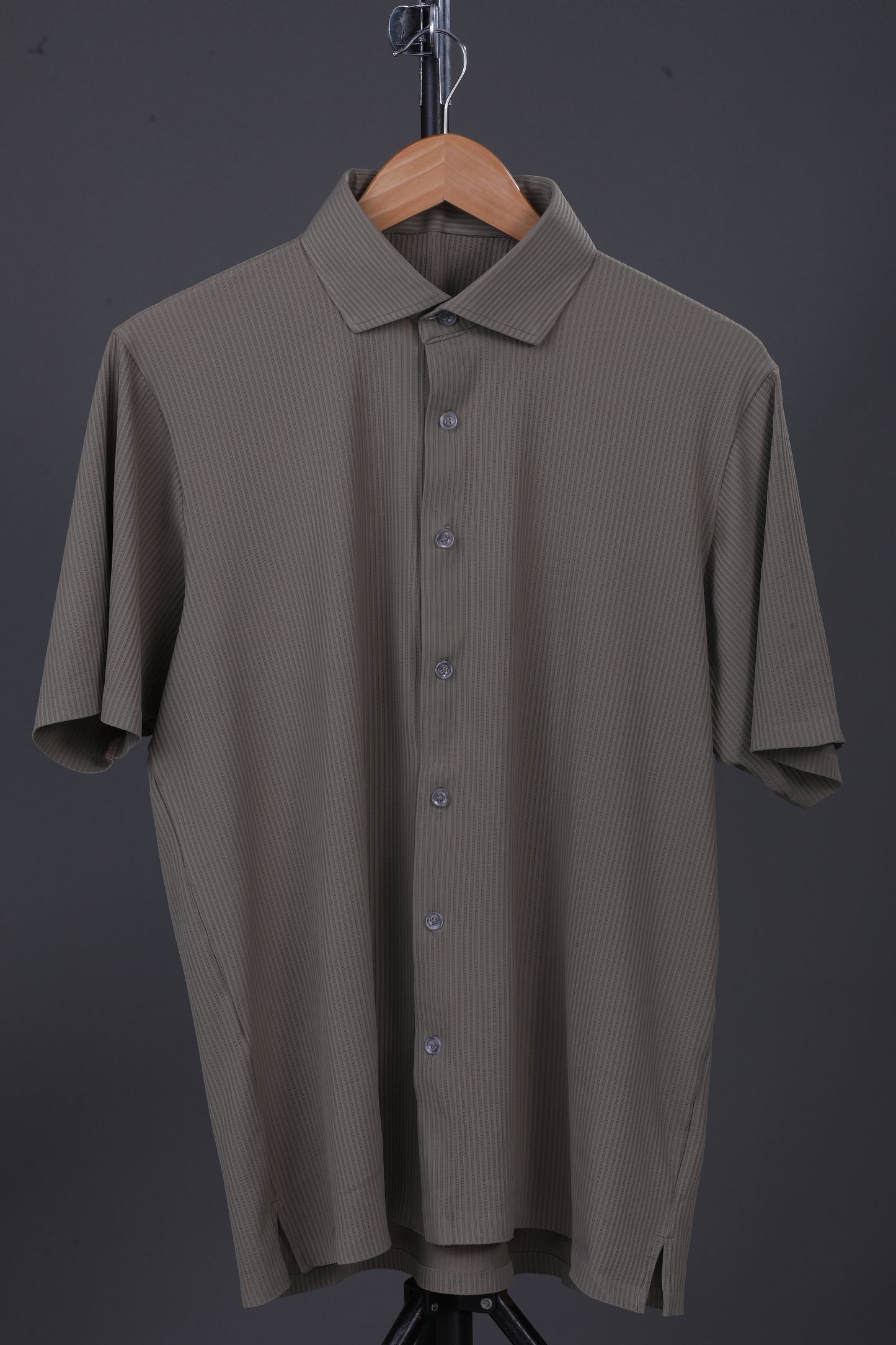 Premium Stripe Jaquard Khaki  DapperTee Open Shirt Polo For Office