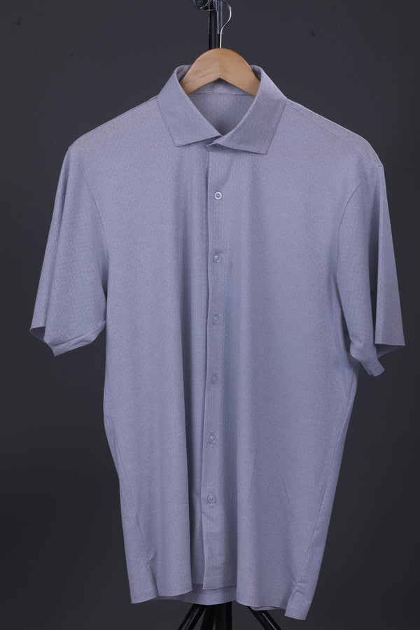 Premium Stripe Jaquard Light Grey DapperTee Open Shirt Polo For Office