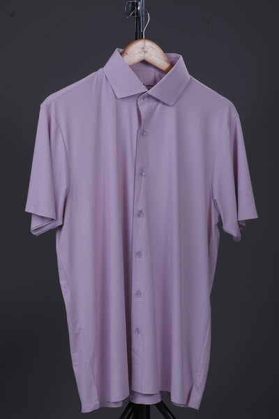 Premium Stripe Jaquard Light Pink DapperTee Open Shirt Polo For Office